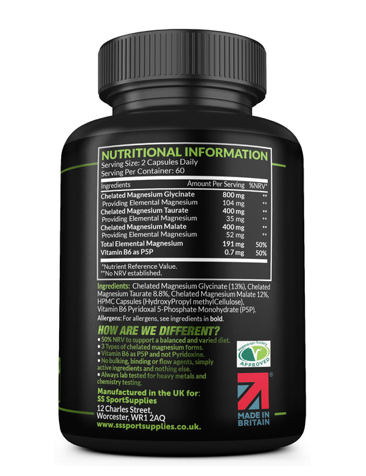 Chelated Magnesium 3 in 1 Complex + Fully Reacted Vitamin B6 as P-5-P