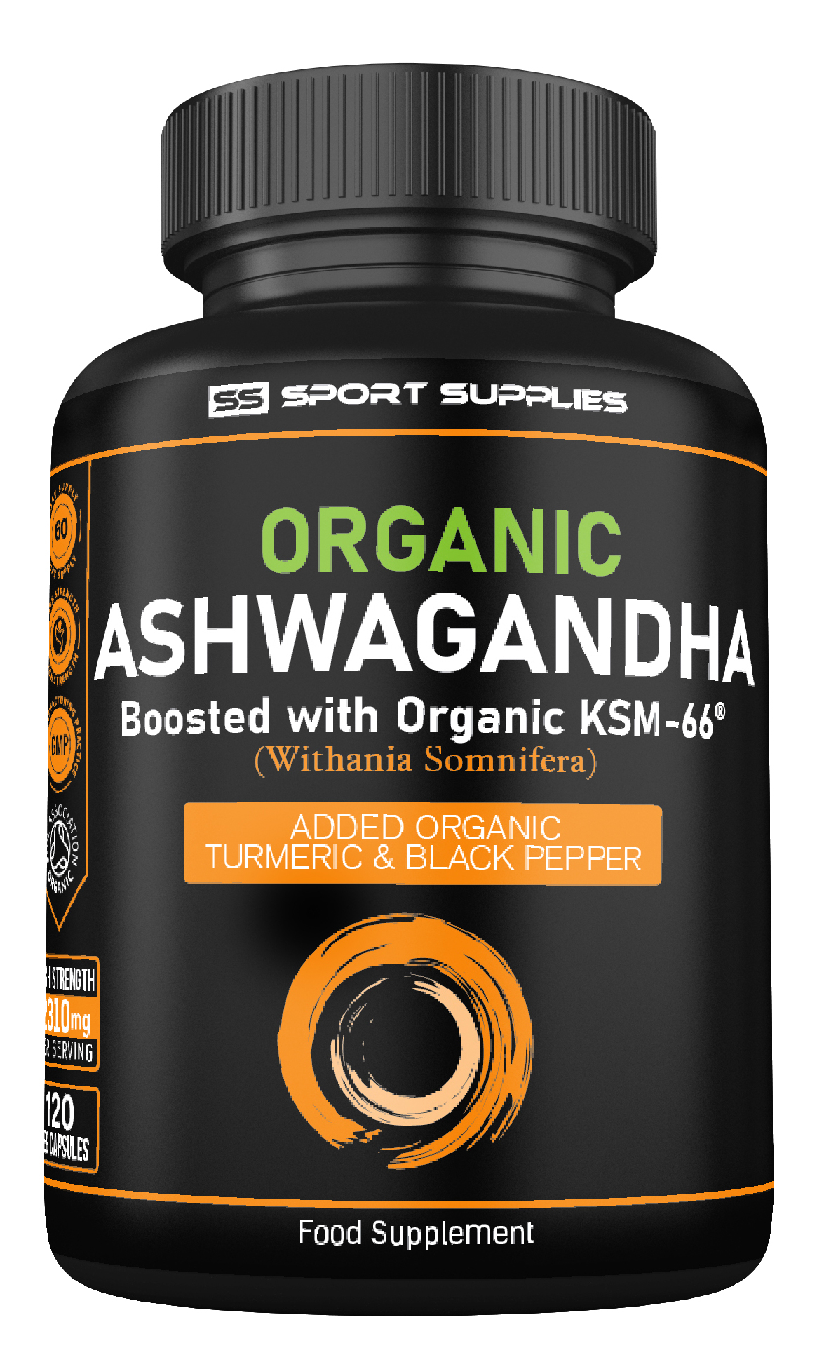 Organic Ashwagandha with KSM-66, Turmeric and Black Pepper - 120 Capsules - 1600mg