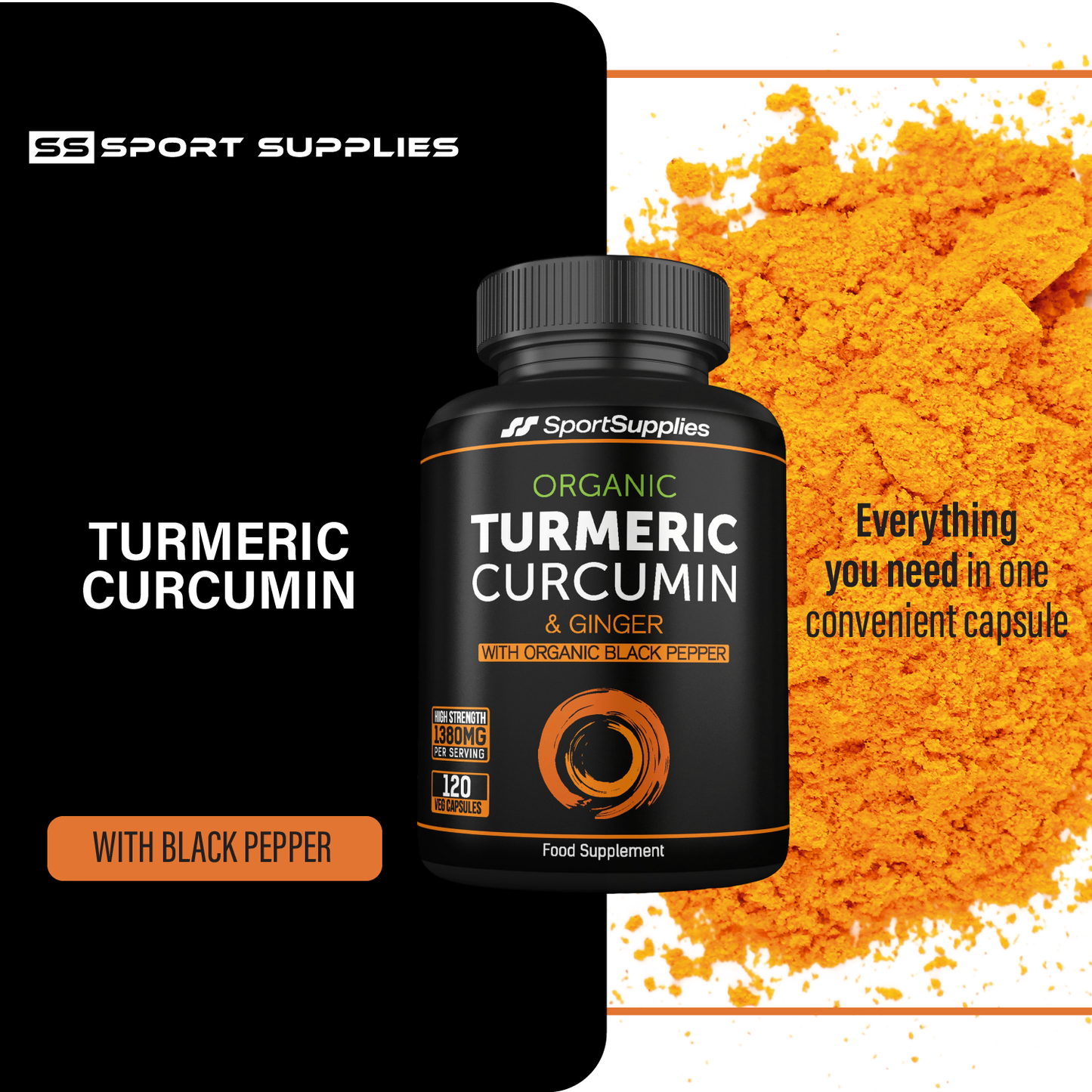 High Strength Organic Turmeric Capsules - 1380mg per serving