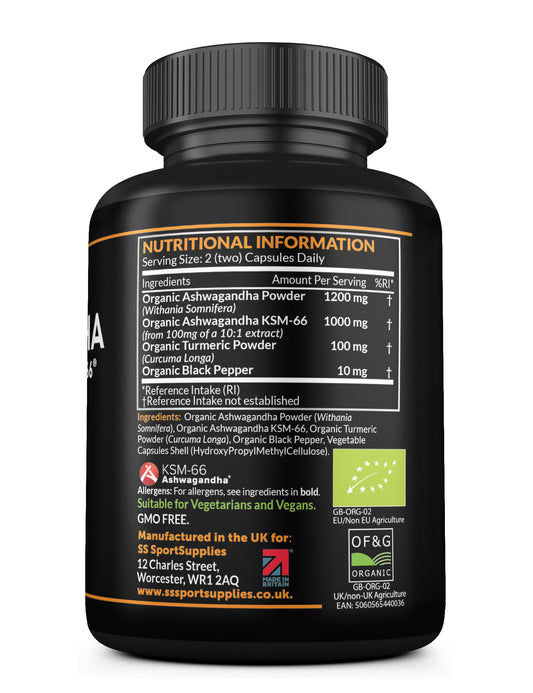 High Strength Organic Ashwagandha Capsules - 2400mg per serving