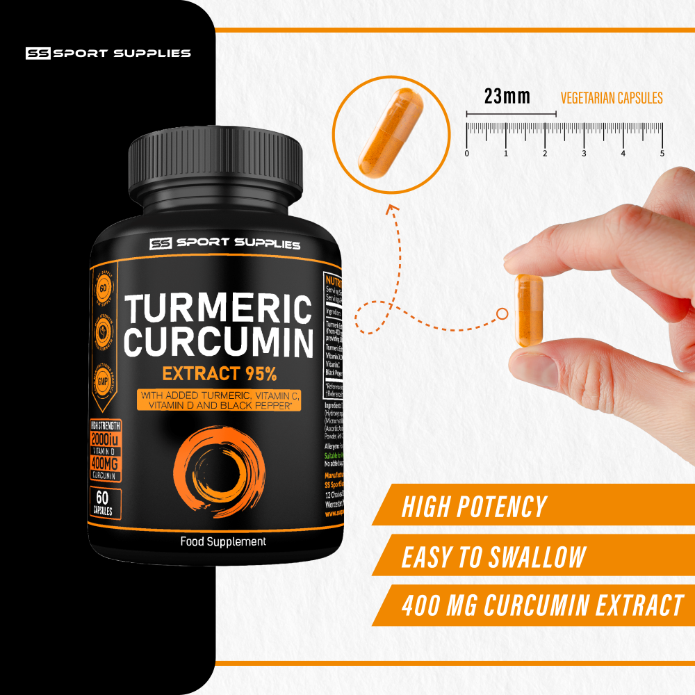 Turmeric Curcumin 95% - 400mg Curcumin with Black Pepper, Vitamin D and Vitamin C