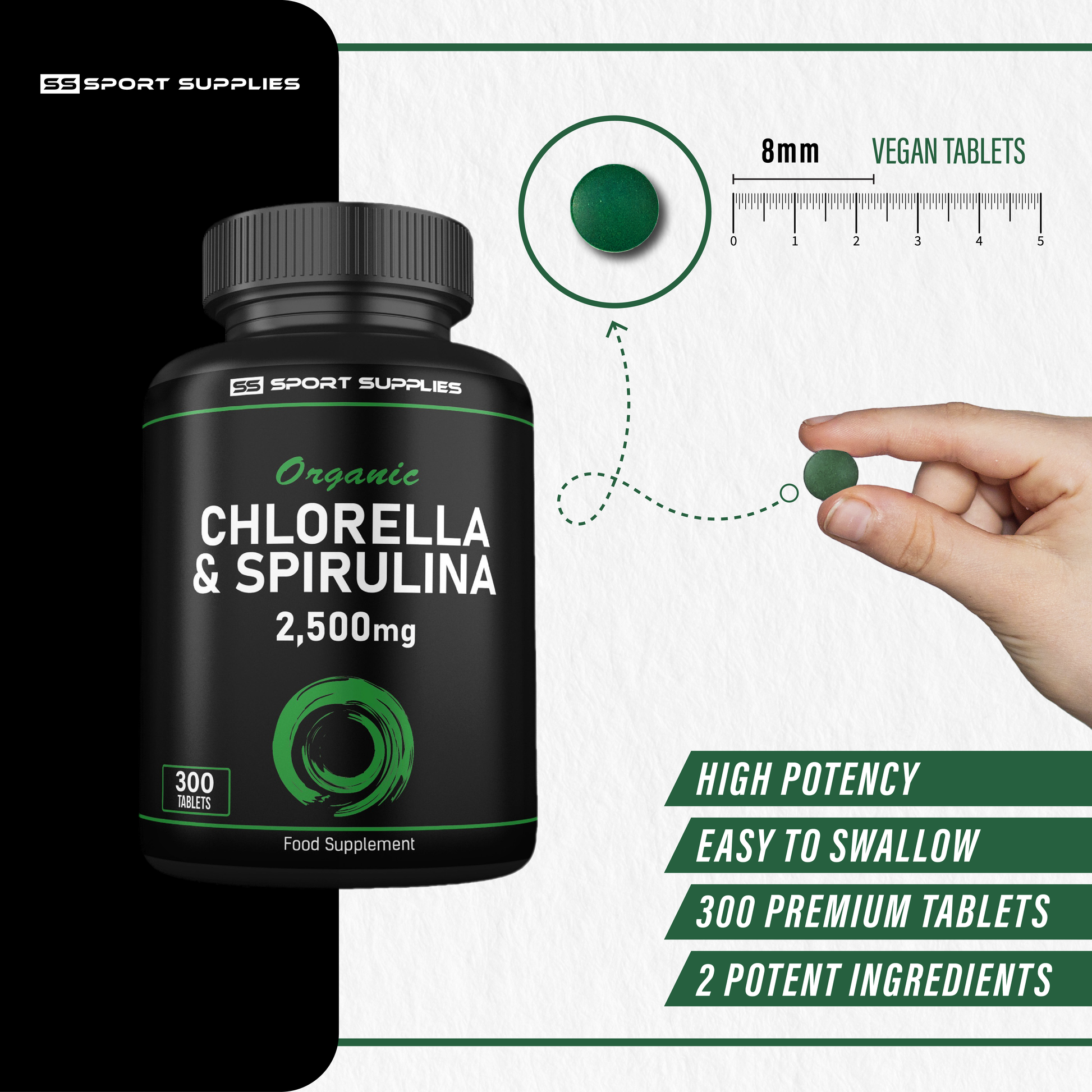 High Strength Organic Chlorella and Spirulina Tablets- 2500mg