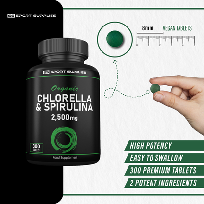 High Strength Organic Chlorella and Spirulina Tablets- 2500mg