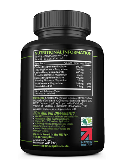Chelated Magnesium 3 in 1  Complex + Fully Reacted Vitamin B6  as P-5-P