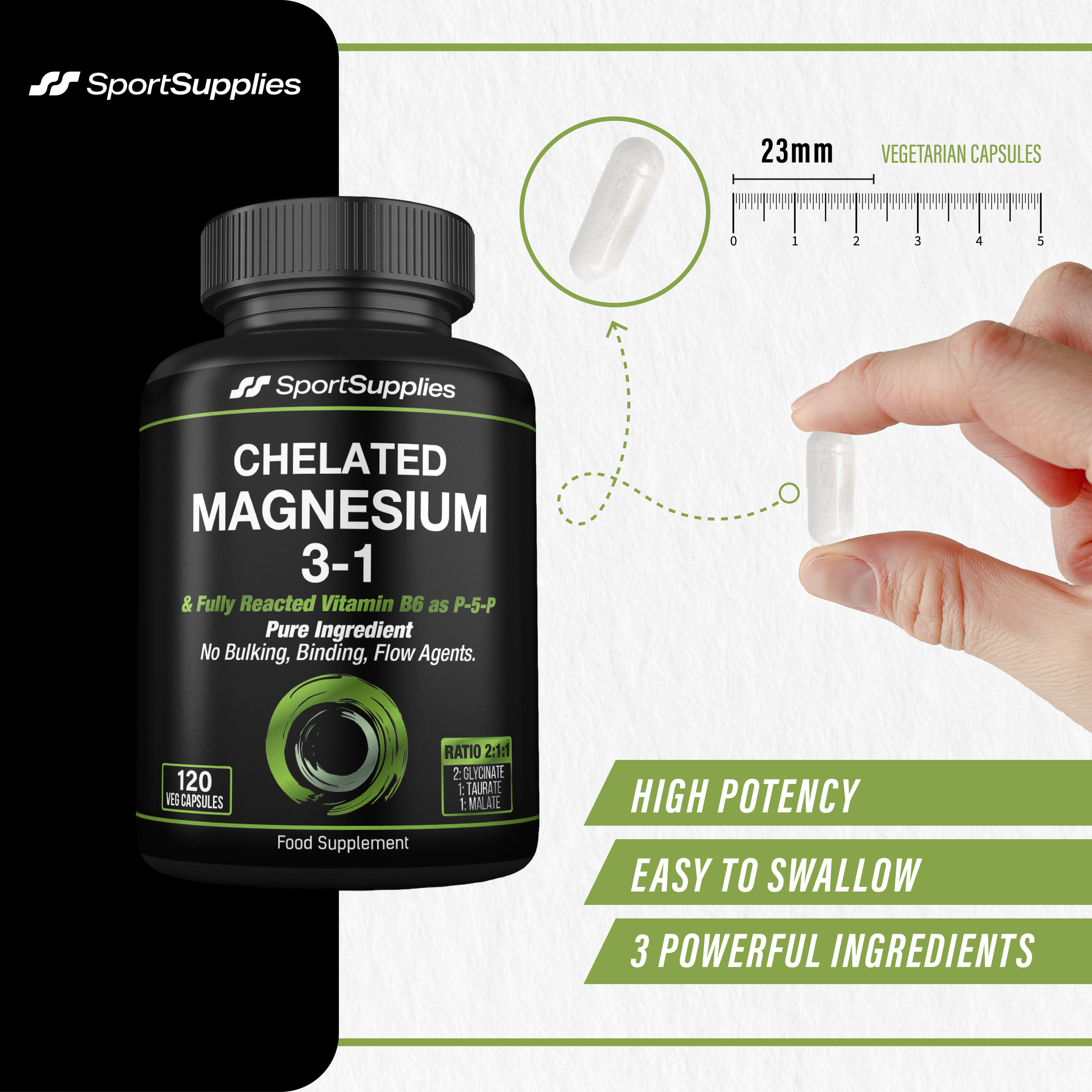 Chelated Magnesium 3 in 1  Complex + Fully Reacted Vitamin B6  as P-5-P