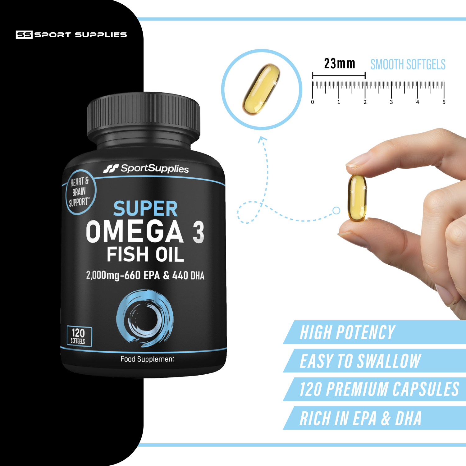 Super Strength  Omega-3 Fish Oil Capsules - 2,000mg Daily Serving
