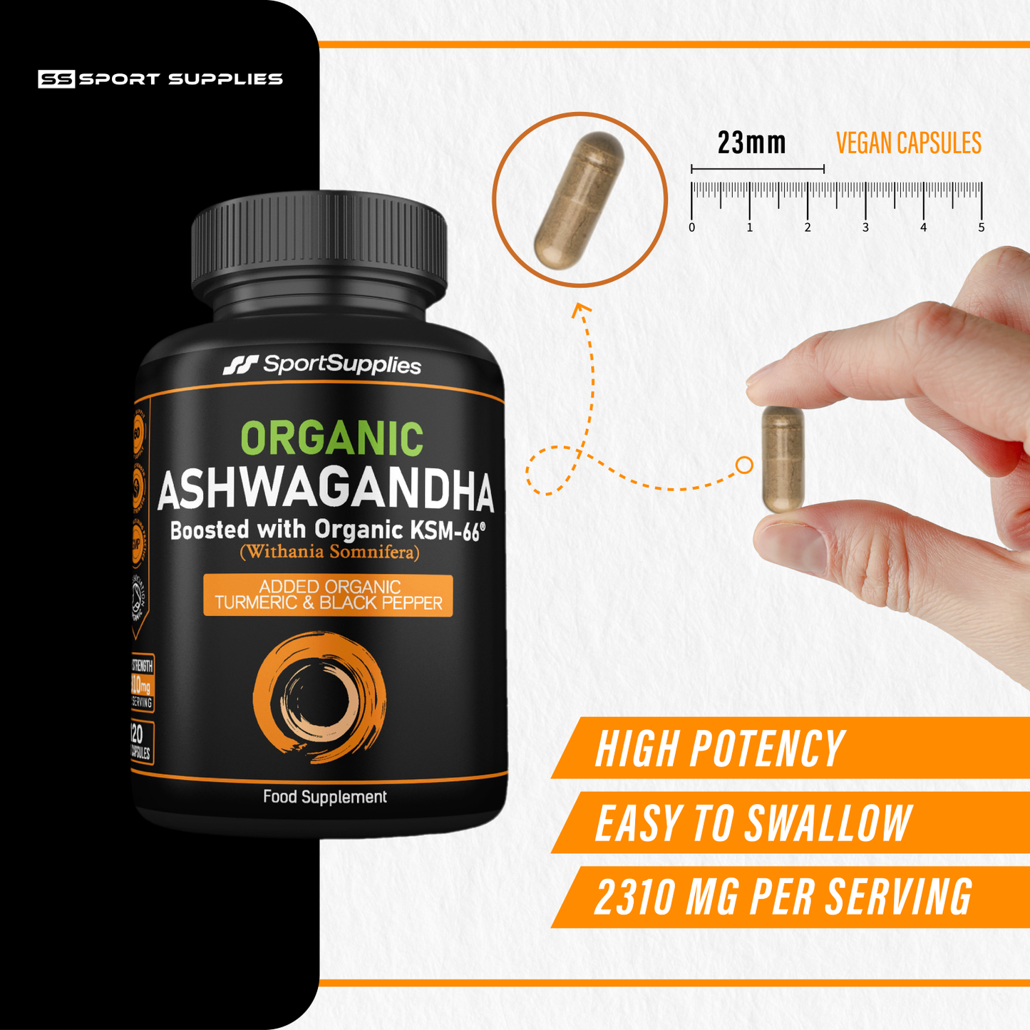 High Strength Organic Ashwagandha Capsules - 2400mg per serving