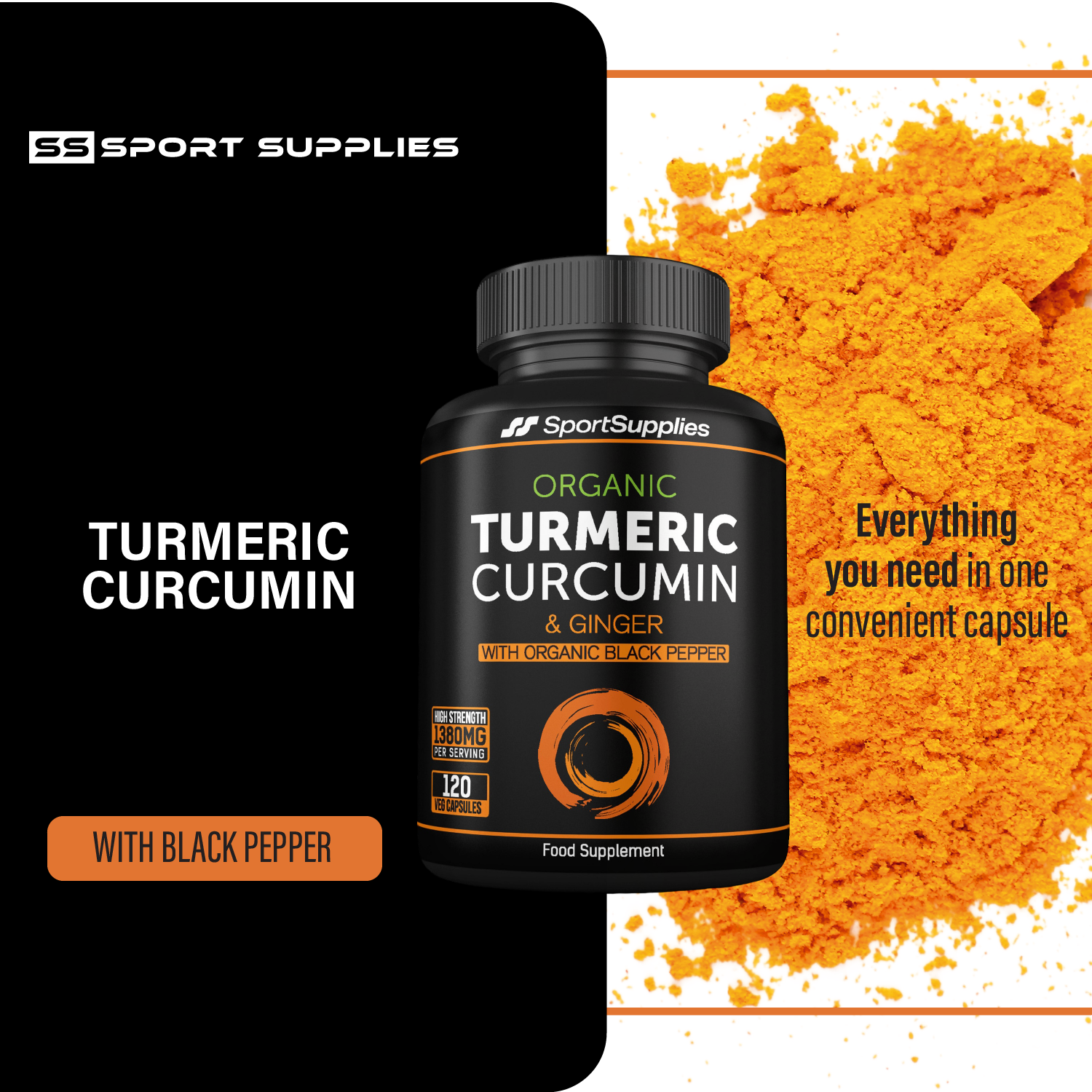 High Strength Organic Turmeric Capsules - 1380mg per serving