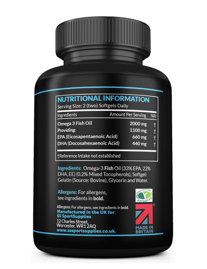 Super Strength  Omega-3 Fish Oil Capsules - 2,000mg Daily Serving
