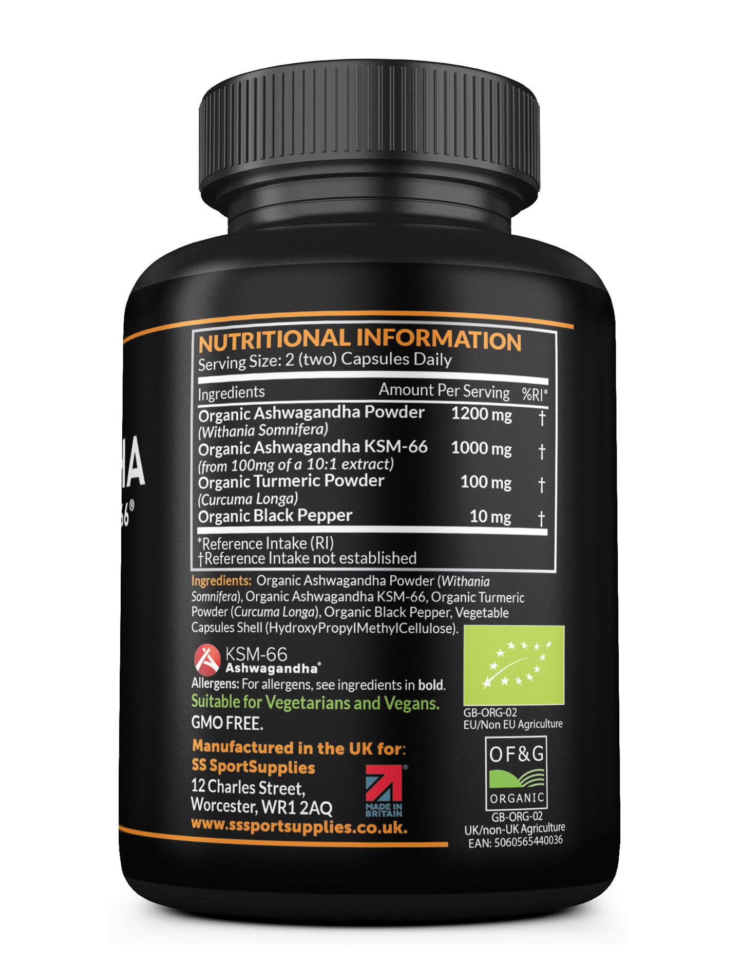 High Strength Organic Ashwagandha Capsules - 2400mg per serving