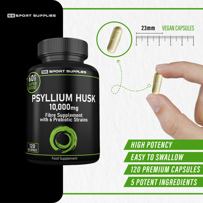 Psyllium Husk Triple Fibre Supplement + 6 Probiotic Strains - 10,000mg