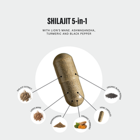 Pure Shilajit Capsules 16,000mg -120 Days Supply - 60% Fulvic Acid (from 400mg 40:1 extract ratio) - Added Ashwagandha, Turmeric, Lions Mane and Black Pepper - High Strength Himilayan Shalajit Resin