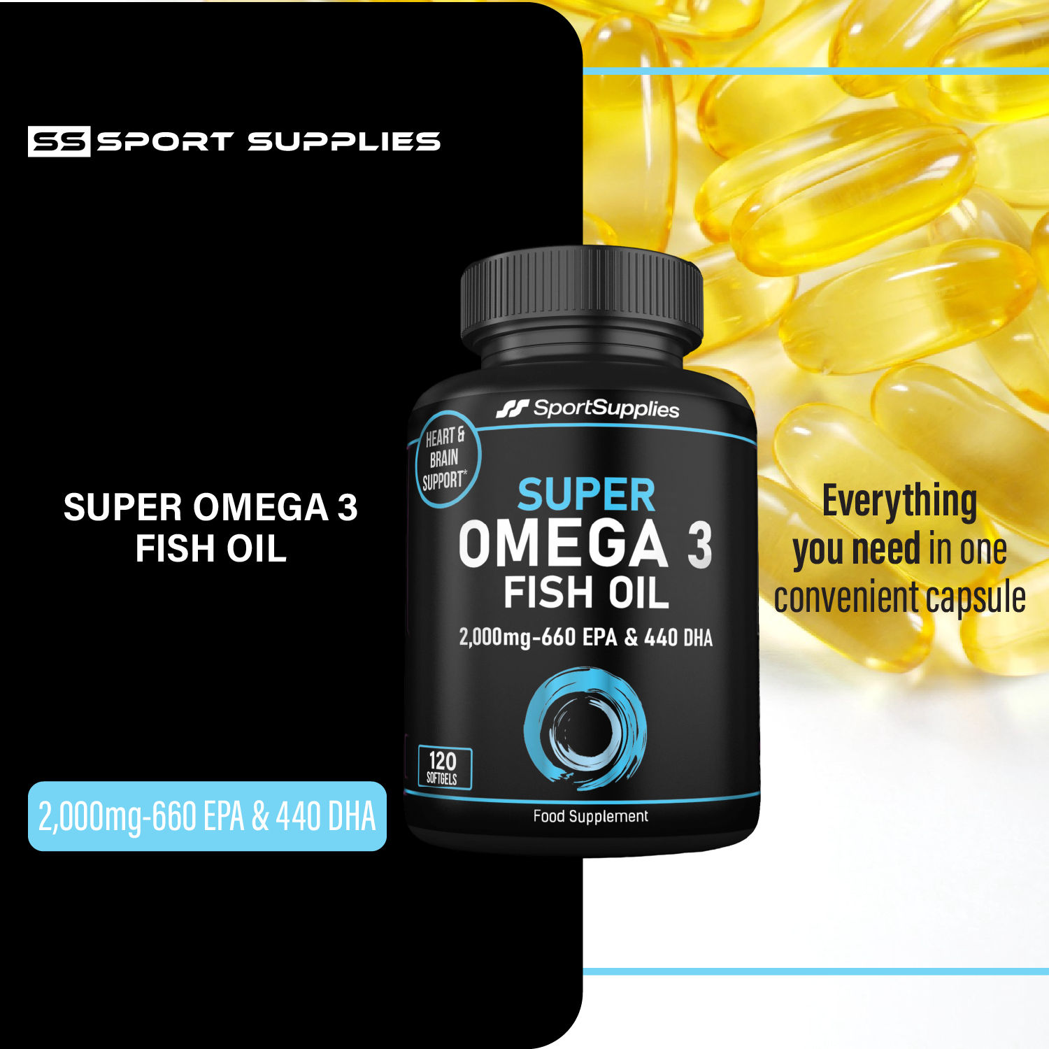 Super Strength  Omega-3 Fish Oil Capsules - 2,000mg Daily Serving