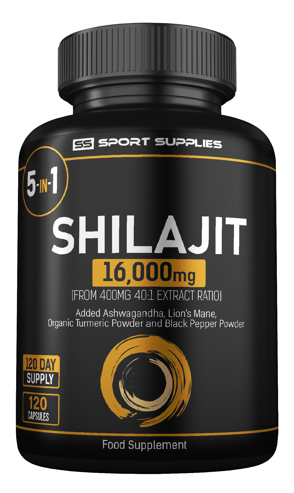 Pure Shilajit Capsules 16,000mg -120 Days Supply - 60% Fulvic Acid (from 400mg 40:1 extract ratio) - Added Ashwagandha, Turmeric, Lions Mane and Black Pepper - High Strength Himilayan Shalajit Resin