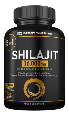 Pure Shilajit Capsules 16,000mg -120 Days Supply - 60% Fulvic Acid (from 400mg 40:1 extract ratio) - Added Ashwagandha, Turmeric, Lions Mane and Black Pepper - High Strength Himilayan Shalajit Resin