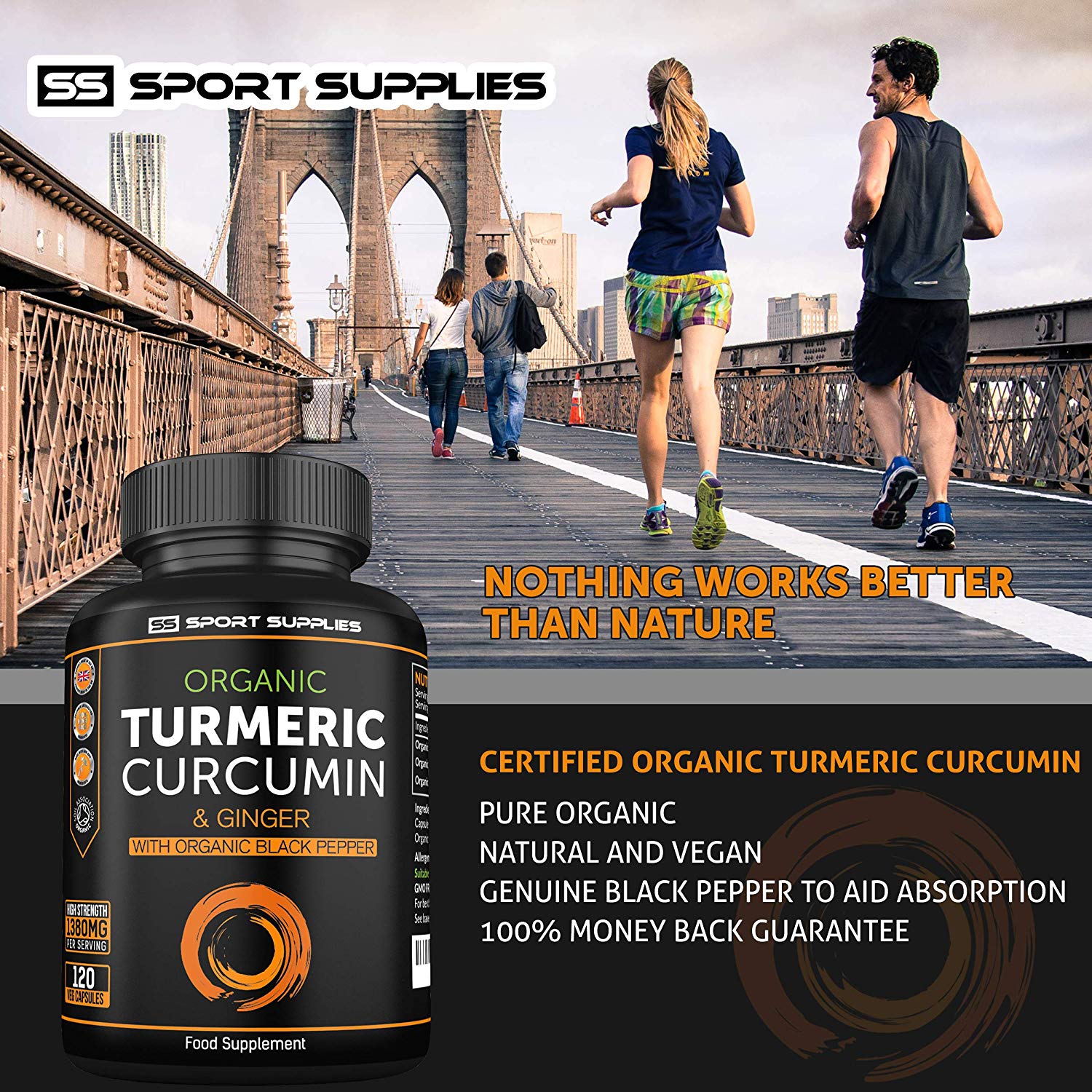 Organic Turmeric Capsules with Ginger and Black pepper - 120 Capsules